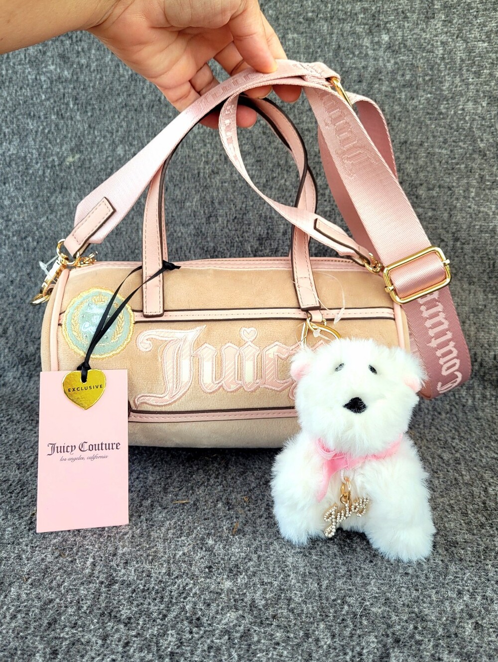 NWT Juicy Couture Study in Style Barrel Crossbody Handbag in Buff Beige and Pink